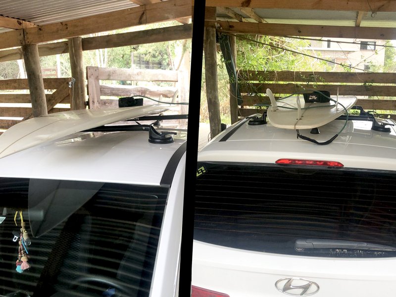 Baca con ventosas universal StickyRack en Hyundai HB20 2023-10-11 Patricia Surf Glassy Waves Triple Corona La Barra Punta del Este