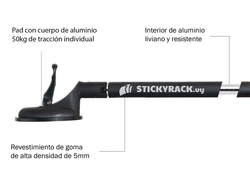 StickyRack.uy Barras para auto de aluminio - Detalles de barra pad y ventosa